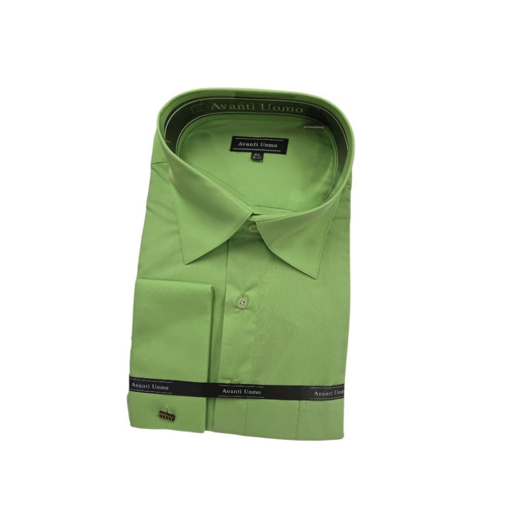 AVANTI UOMO HIGH COLLAR FRENCH CUFF WRINKLE FREE APPLE GREEN DRESS SHIRT DN32M.